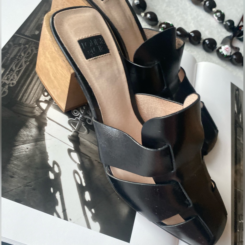 Louise et Cie Nakita Block Heel Fisherman Mule - Black Leather 7.5M - Picture 2 of 14